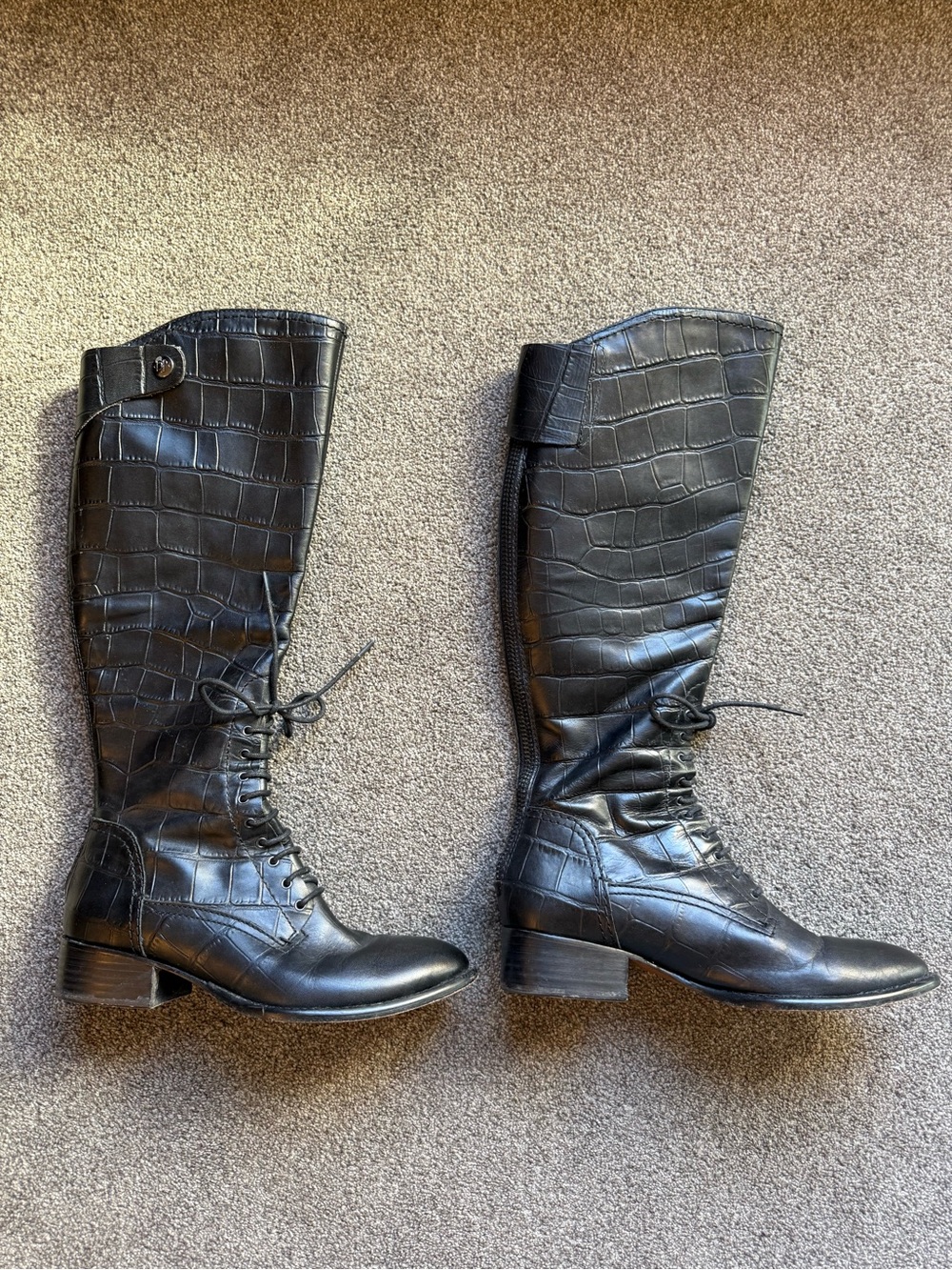 Donald J. Pliner Black Croc-Embossed Lace-Up Knee Boots